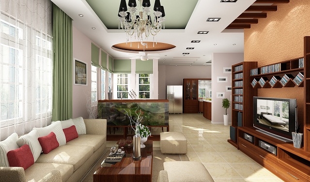 Không gian phòng khách biệt thự đẹp mắt và trẻ trung hơn với thiết kế rèm cửa cao cấp tại Rèm Thanh Hương